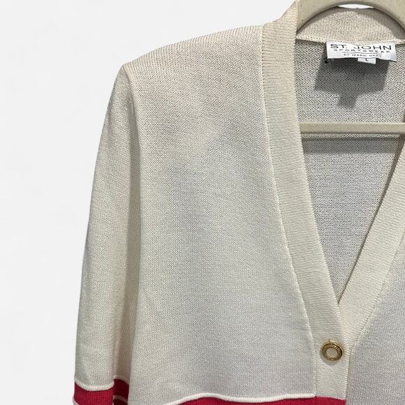 Vintage ST. JOHN Sportswear Santana Knit Cardigan L Cream Pink Gold Buttons USA - Picture 5 of 10